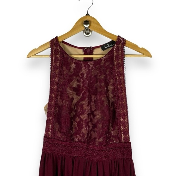 Lulu's Forever & Always Lace Bodice Tulle Maxi Dress, Burgundy, Size Small - Picture 5 of 16